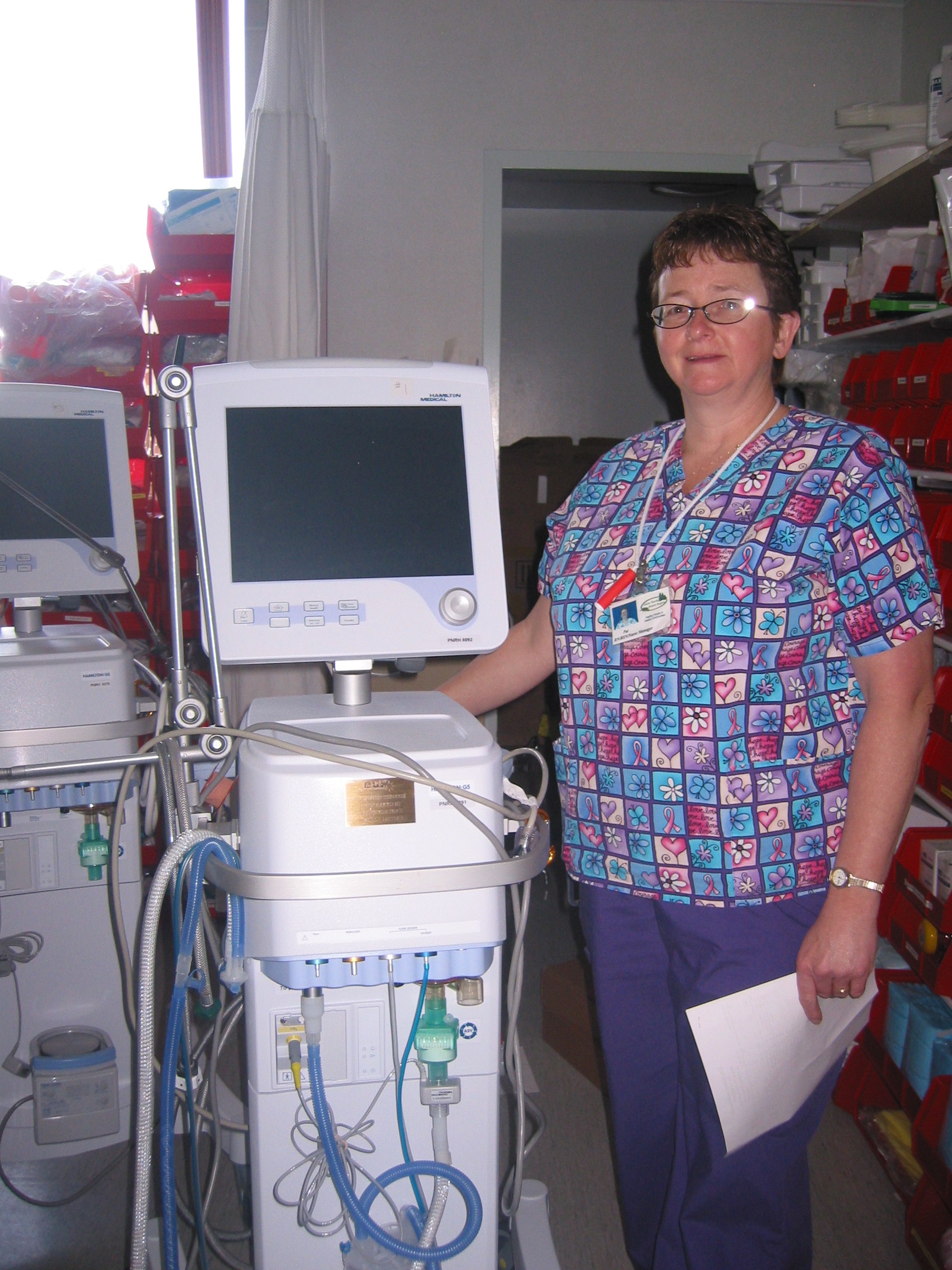 Pat McWatters, NUM, with ventilator