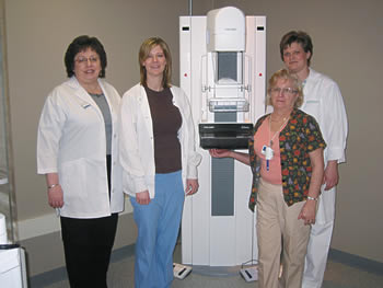 mammography technologists with equipment